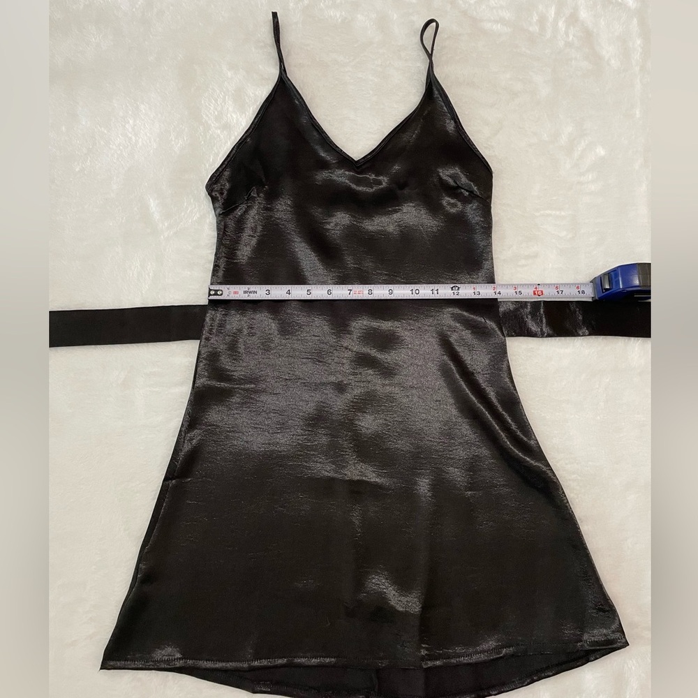 BNWT Sexy Little Black Dress LBD Silky Sash Tie Zipper Back Zaful Strapsâ - Picture 6 of 8